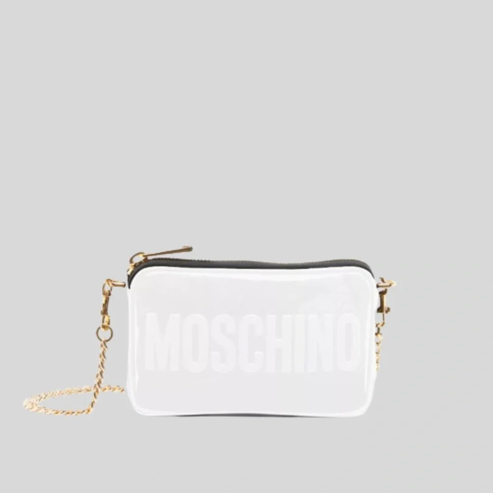 MOSCHINO Patent Leather Logo Shoulder Bag White - Picture 1 of 14